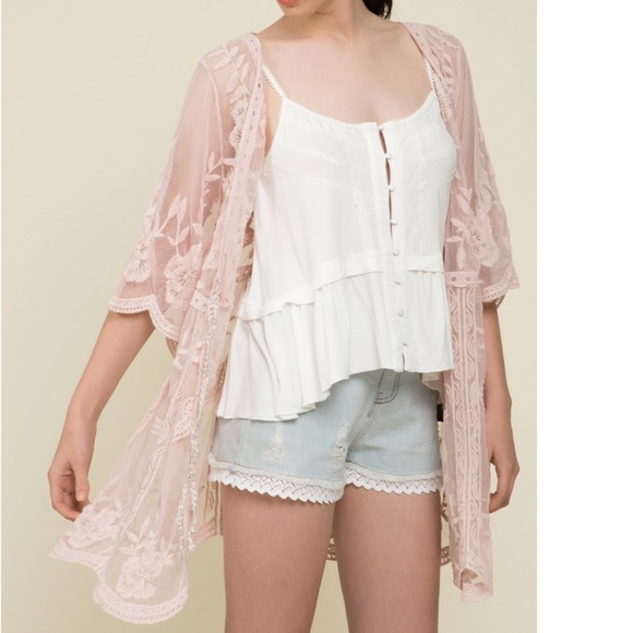 Sheer Lace Grey front tie Kimono - Picture 7 of 8